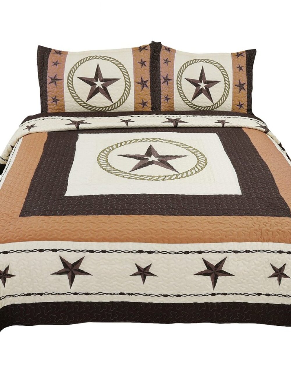 3 Piece Western Texas Lone Star Cabin Lodge Barb Wire Luxury Quilt Bedspread